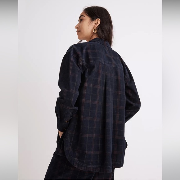NWT Madewell Corduroy Plaid Oversized Shirt Jacket, Navy - Picture 3 of 5